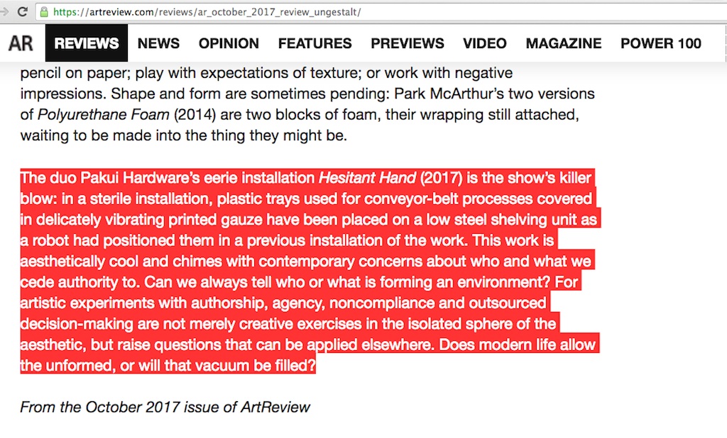 ArtReview Magazine, October, 2017